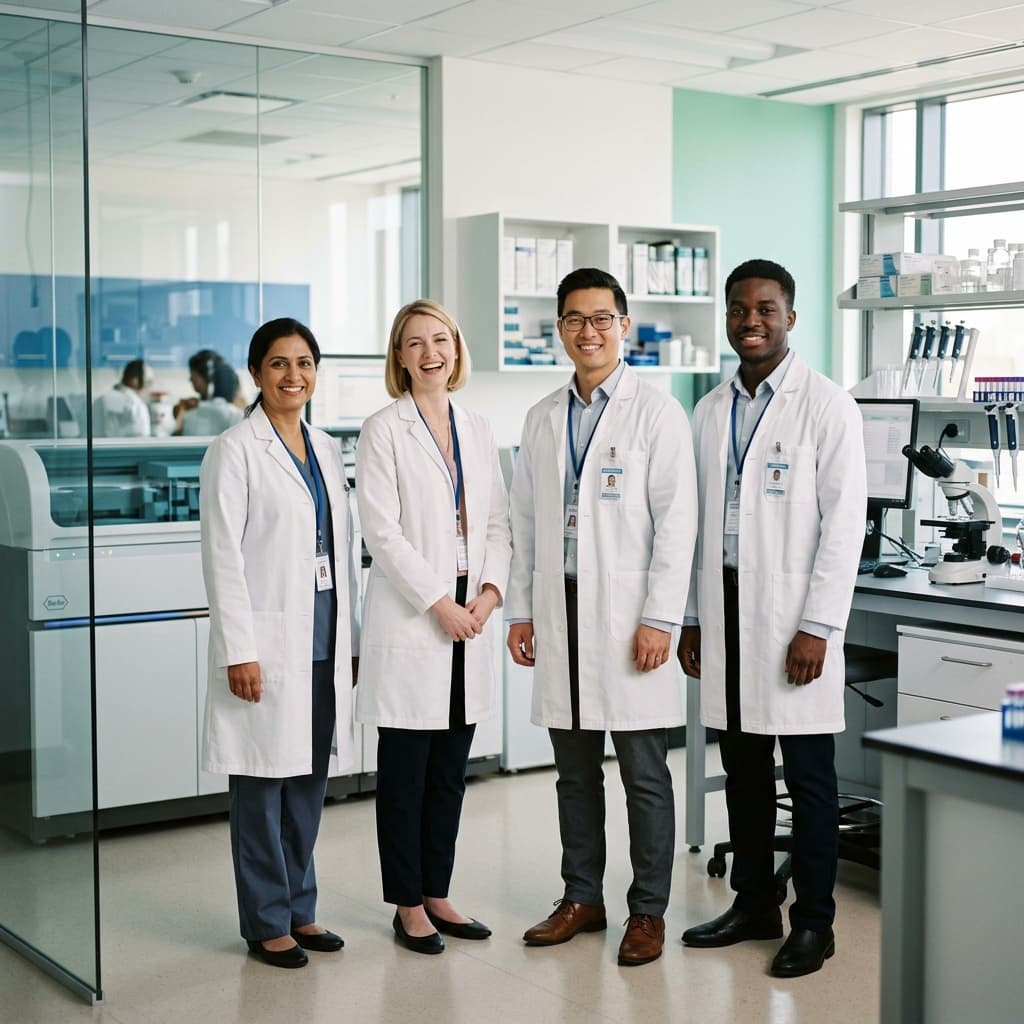 Equipe de profissionais do laboratório